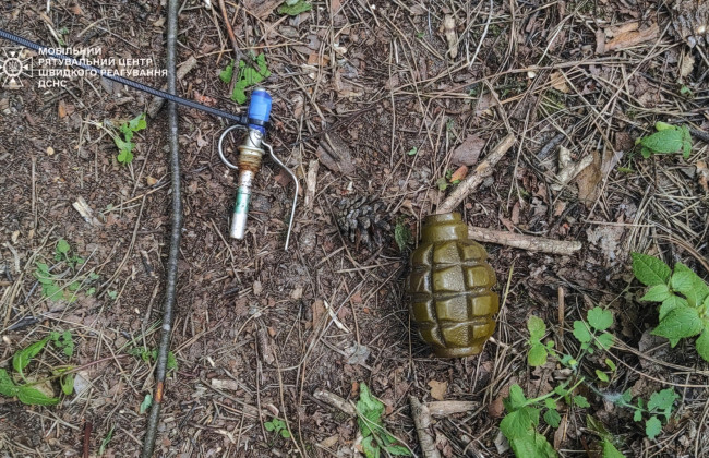 Під Києвом виявили розтяжку з гранатою, яку залишили російські загарбники, фото